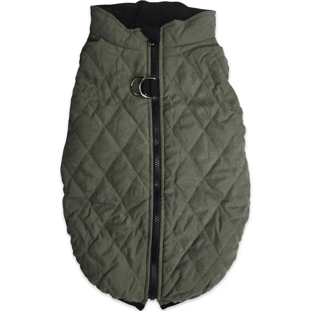 Scenereal Quilted Dog Jacket XL Olive Green Fleece Lined Harness D-Ring NWT